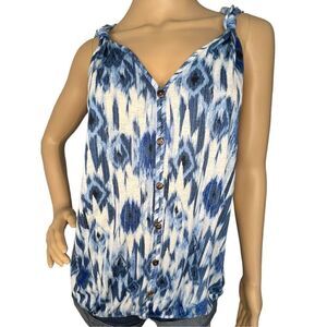 NWT Parallel Skies Blue and White Lightweight Abstract Pattern Tank